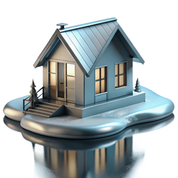 Render of a Modern House on Melting Ice, Winter Home Illustration png