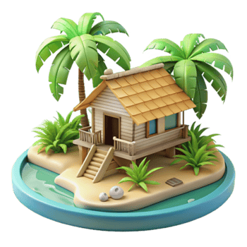 Tropical Island Bungalow Render Illustration - Idyllic Beach House Escape png
