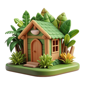 Render Cottage House in Lush Tropical Foliage png