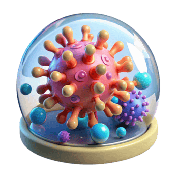 Render of Virus Particle in Glass Dome, Colorful Microbe Illustration, Science Medical Graphic png