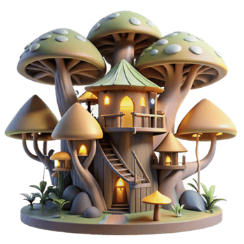 Enchanted Mushroom House Render Fantasy Treehouse Illustration png