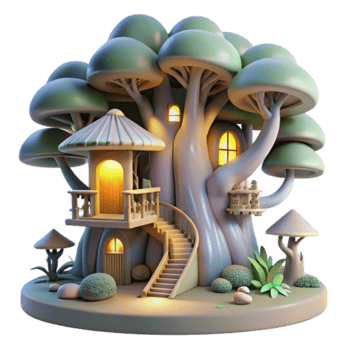 Enchanted Treetop House Render Illustration png