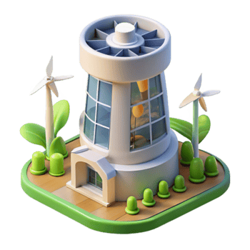Illustration of Wind Turbine Energy Tower with Small Windmills png