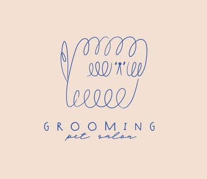 Hairy dog label with lettering grooming pet salon vector