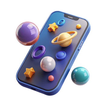 Render of a Smartphone Displaying Colorful Planets and Stars png