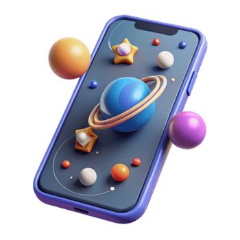 Render of Smartphone Displaying a Colorful Planetary System Illustration png