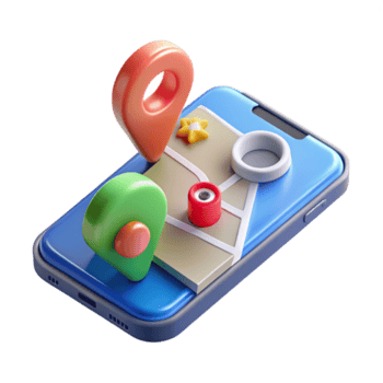 Illustration of Smartphone Navigation App with Colorful Location Pins png