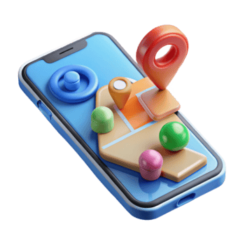 Illustration of Smartphone Navigation App Colorful Map Location Pins png