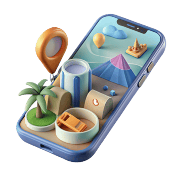 Illustration of Mobile Phone Displaying a Scenic Vacation Destination png