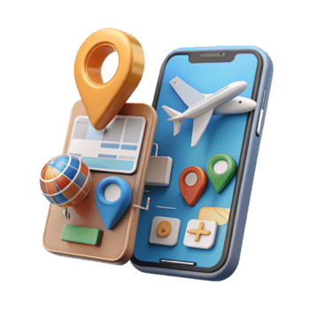 Illustration Travel App Interface Airplane Globe Map Location Pins png