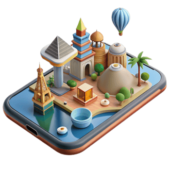 Isometric Illustration of a Whimsical Cityscape on a Smartphone Screen png