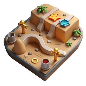 Render Desert Maze Game Illustration Whimsical Sand Dune Path, Gold Accents, and Fun Obstacles png