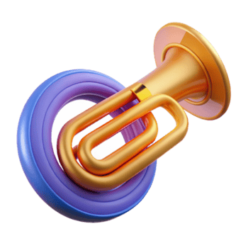 Vibrant Render of a Golden Trumpet with Purple Accents png