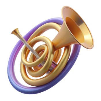 Abstract Golden French Horn Illustration with Purple Rings png