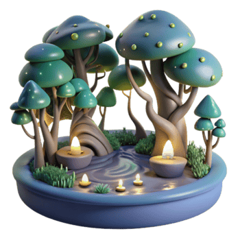 Enchanted Forest Scene with Glowing Candles and Magical Trees png