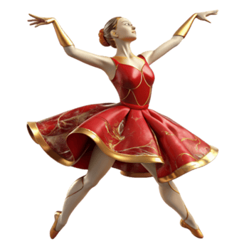 Red and Gold Ballerina Render Elegant Dance Pose Artistic Illustration png