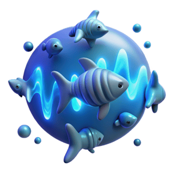 Render of Cute Cartoon Fish in a Glowing Sphere png