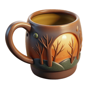 Autumn Sunset Mug Illustration Intricate Tree Silhouette Design on Ceramic Coffee Cup png