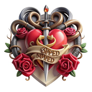 Illustration of a Heart with Dagger Roses and Serpent Tattoo Design png