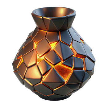 Glowing Fractured Metal Vase Render png