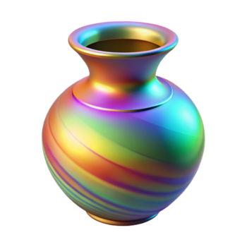 Rainbow Iridescent Vase Render, Colorful Glassware, Swirl Pattern, Shiny Surface, Abstract Art png