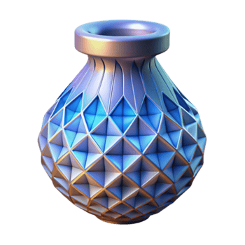 Render Geometric Vase Illustration Blue Silver Iridescent png