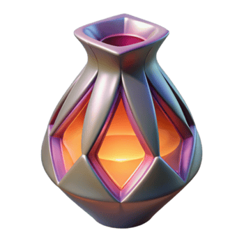 Luminous Render of a Geometric Vase with Iridescent Finish png