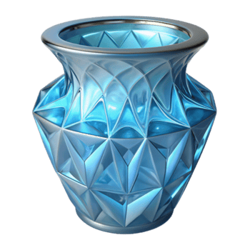 Luminous Blue Glass Vase Render, Geometric Facets, Elegant Home Decor png
