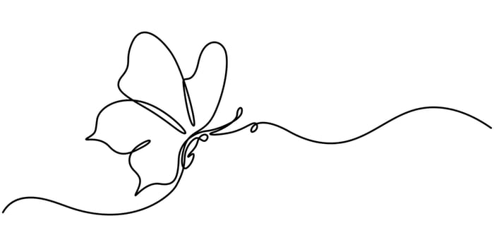 Butterfly continuous one line art drawing beautiful flying minimalist single line butterfly illustration. vector