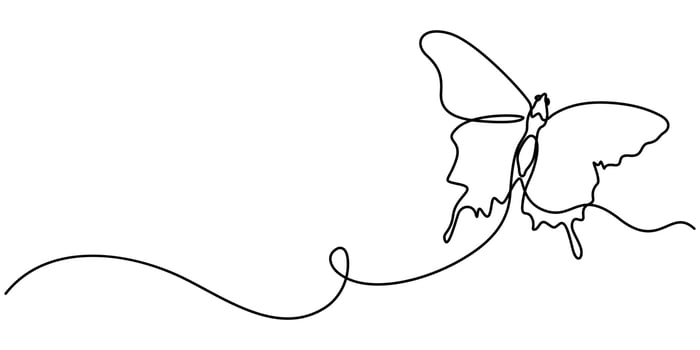 Butterfly continuous one line art drawing beautiful flying minimalist single line unique butterfly illustration. vector