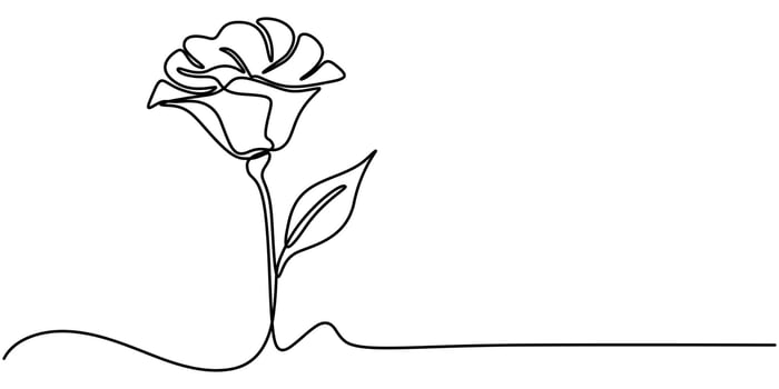 Lisianthus, Flower icon. Contour of a black eustoma flower Lisianthus flower Continuous One Line Drawing vector