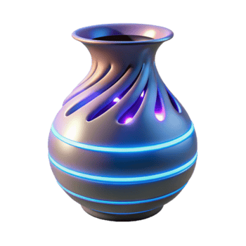 Glowing Ornate Vase Illustration, Futuristic Design with Neon Lights png