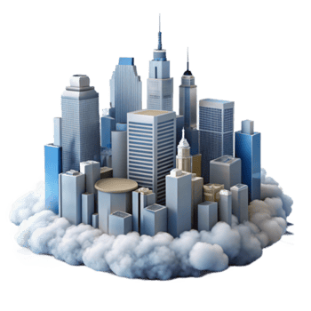 Cityscape Illustration Floating on Clouds Urban Skyline Render png