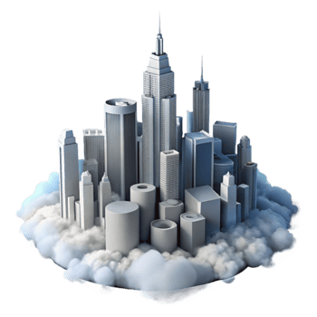Cityscape Illustration Skyscrapers on Clouds Dreamlike Urban Fantasy png