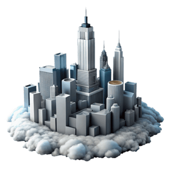 Cityscape Illustration on Clouds Modern Urban Skyline Render png