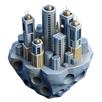 Futuristic City on Asteroid Illustration png