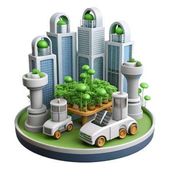 Eco-Friendly Cityscape Illustration Sustainable Urban Design with Green Spaces and Electric Vehicles png