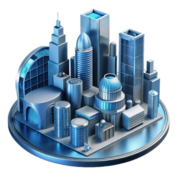 Illustration of a Futuristic Cityscape Model, Modern Architectural Design, Blue Metallic Buildings, Urban Development Concept png
