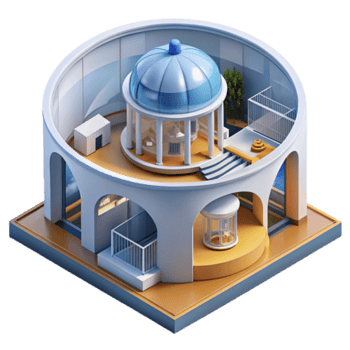 Isometric Illustration of a Circular Building with Dome png