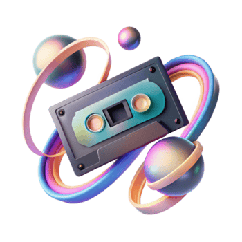 Retro Cassette Tape Render with Abstract Colorful Orbits png