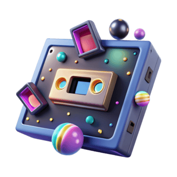 Render Retro Cassette Tape with Colorful Abstract Elements png