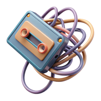 Retro Cassette Tape Illustration with Colorful Wires png