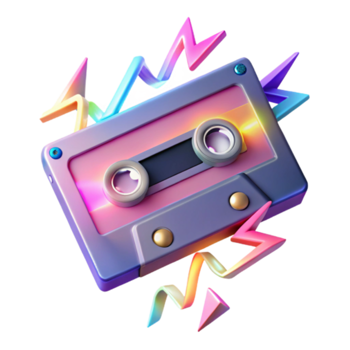 Retro Cassette Tape Render Vibrant 80s Music Nostalgia png