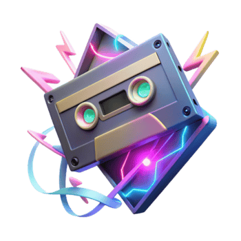 Retro Cassette Tape Illustration Neon Colors Music Background png