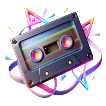 Retro Cassette Tape Illustration Vibrant Colors Dynamic Design png