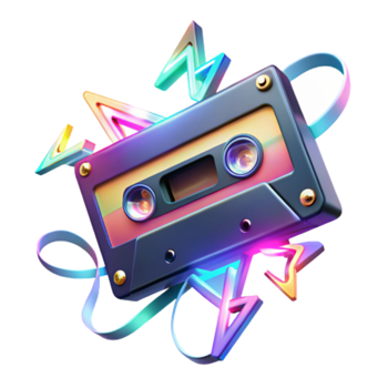 Retro Cassette Tape Illustration Vibrant Neon 80s Music Nostalgia png
