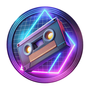 Retro Cassette Tape Render Neon Synthwave Background Illustration png