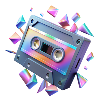 Retro Cassette Tape Render Holographic Rainbow Geometric Abstract Background png