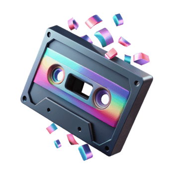 Retro Cassette Tape Illustration Exploding Colorful Pieces png