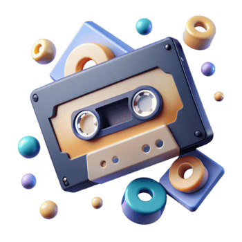 Render of Retro Cassette Tape with Colorful Abstract Elements png